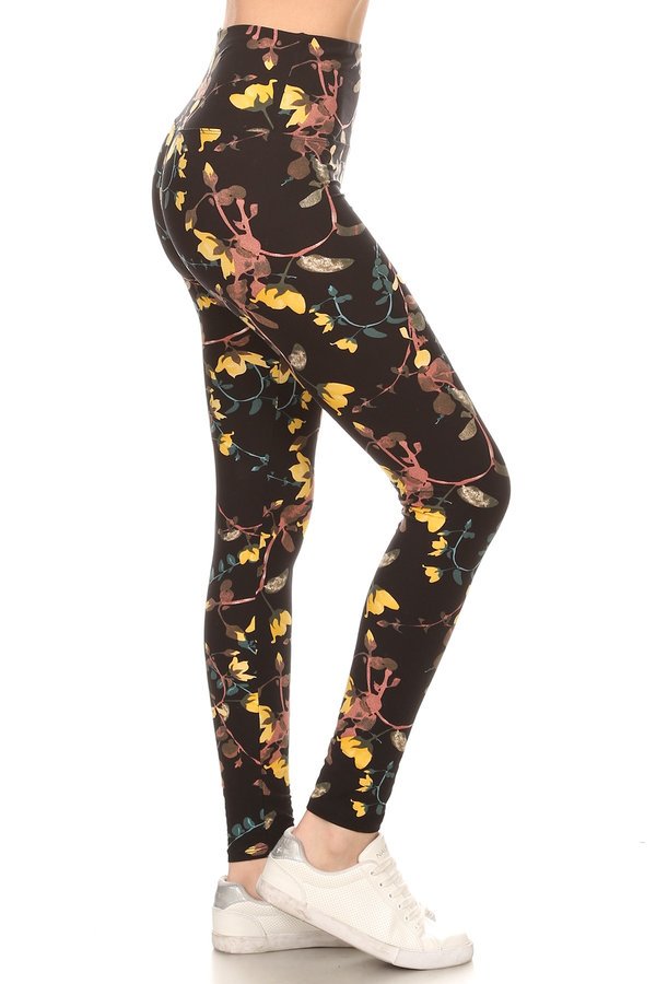 ONE SIZE FALL FLORAL Print Brushed Ankle Leggings