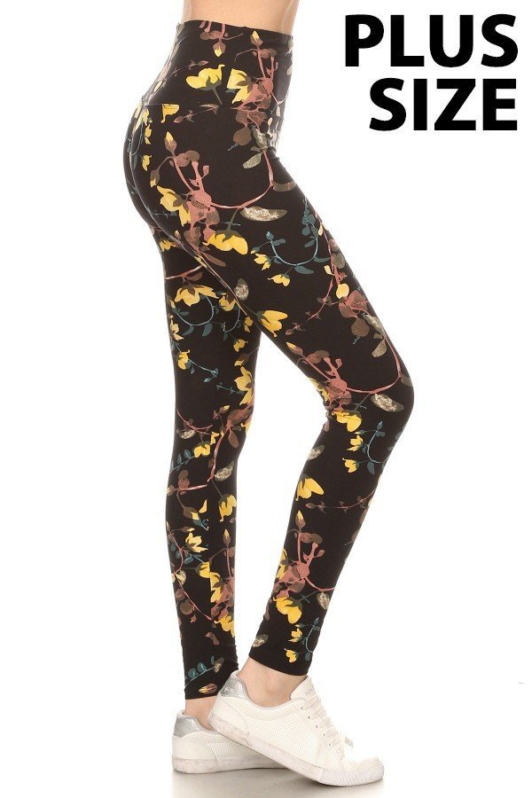 YOGA PLUS SIZE FALL FLORAL Print Leggings