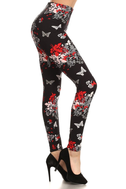 FLORAL/BUTTERFLY Print Brushed Ankle ONE SIZE Leggings