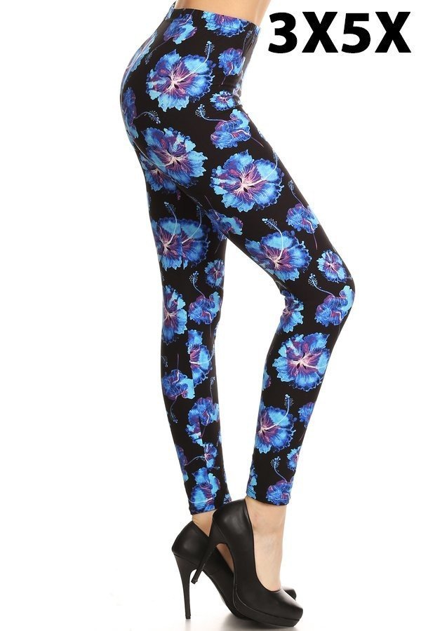 3X5X Blue Floral Print PLUS Size Leggings