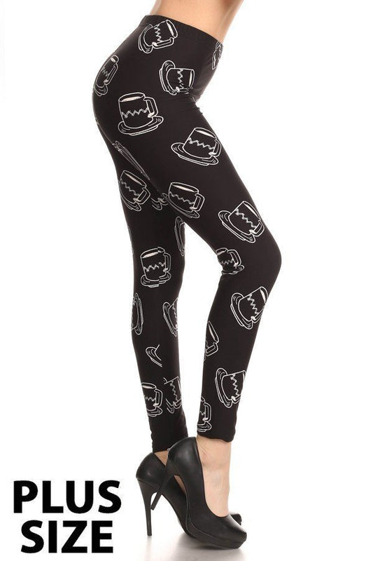 Coffee Print Brushed PLUS SIZE Ankle Leggings