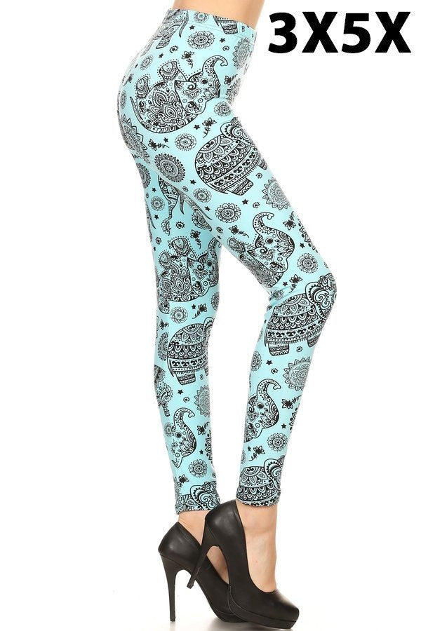 3X5X BLUE ELEPHANT PRINTED BUTTER SOFT Ankle Legging