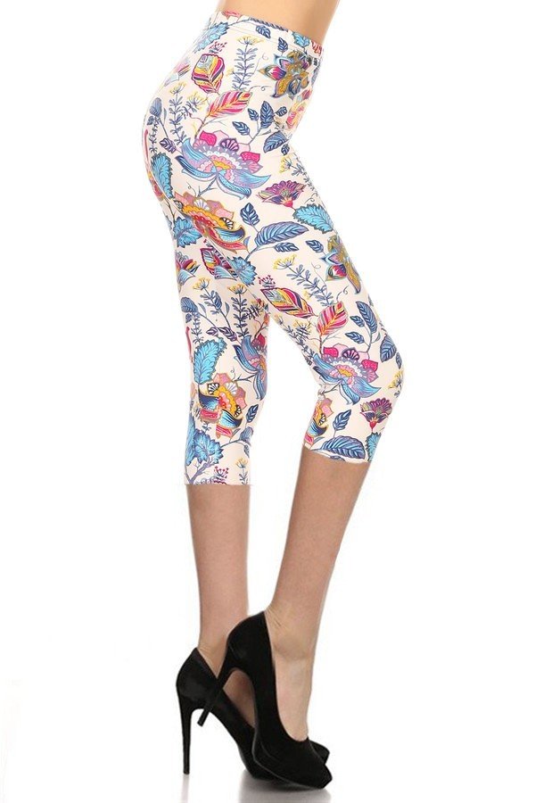 CAPRI Pastel Floral Print Brushed Ankle Leggings