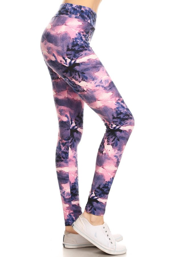 YOGA ONE SIZE PURPLE TIE DYE PRINT Brushed Ankle Leggings