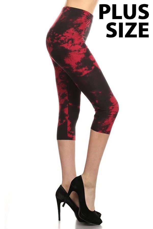 CAPRI   RED/BLACK TIE DYE Print Ankle Plus Size Leggings