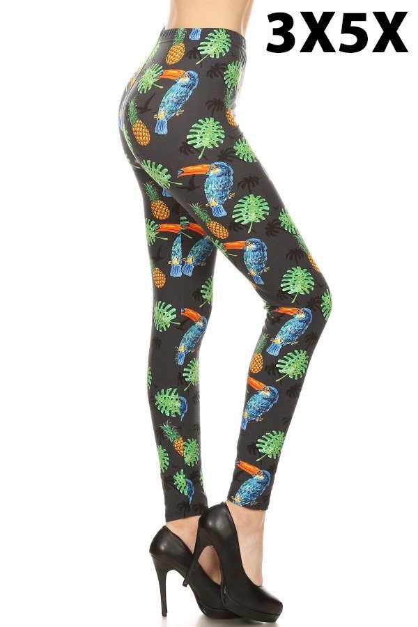 Tropical Toucan Print Ankle Extra Plus Size Leggings 3x5x