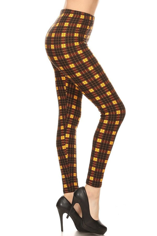 YELLOW PLAID PRINT Brushed Ankle ONE SIZE Leggings