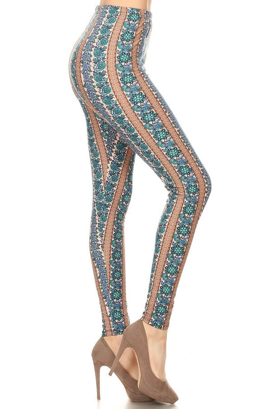 BLUE FLORAL Print Brushed Ankle ONE SIZE Leggings