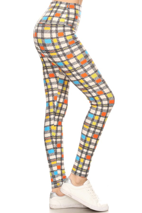 YOGA BAND PASTEL PLAID WITH HEARTS Print Brushed Ankle ONE SIZE Leggings