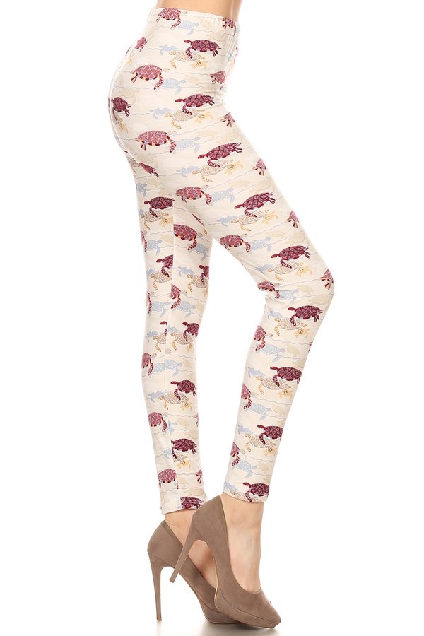 CREAM TURTLE Print Brushed Ankle ONE SIZE Leggings or 3x5x