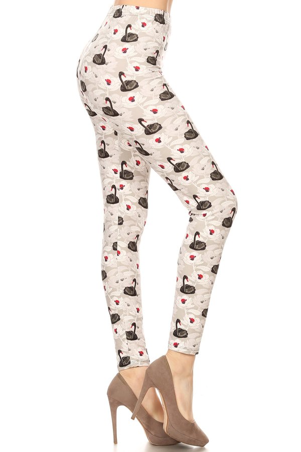 SWAN Print Brushed Ankle ONE SIZE Leggings