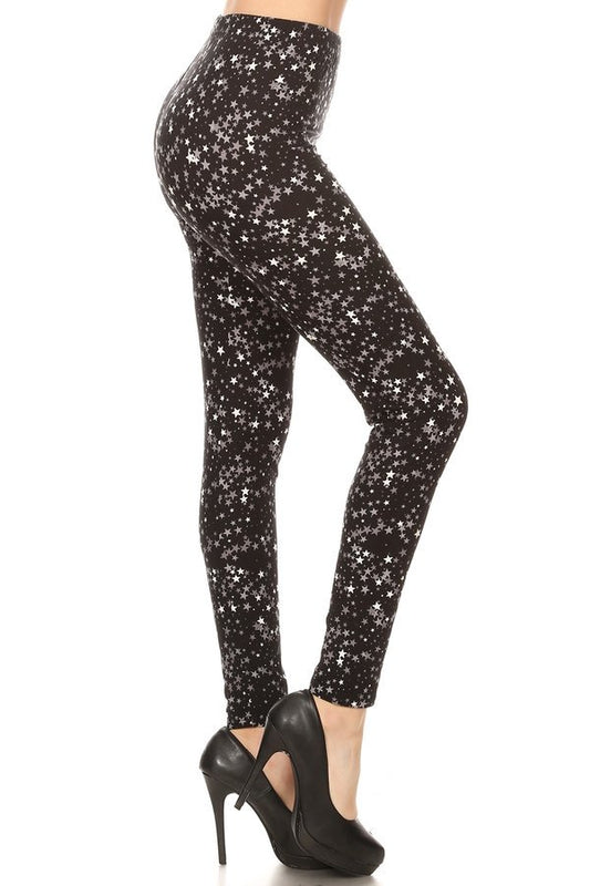 STAR Print Brushed Ankle ONE SIZE Leggings or Plus Size