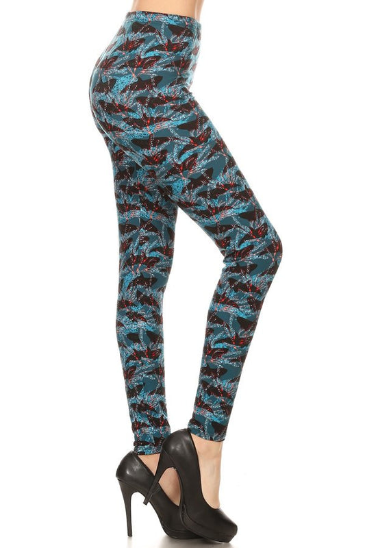 BLUE WHALE Print Brushed Ankle ONE SIZE Leggings