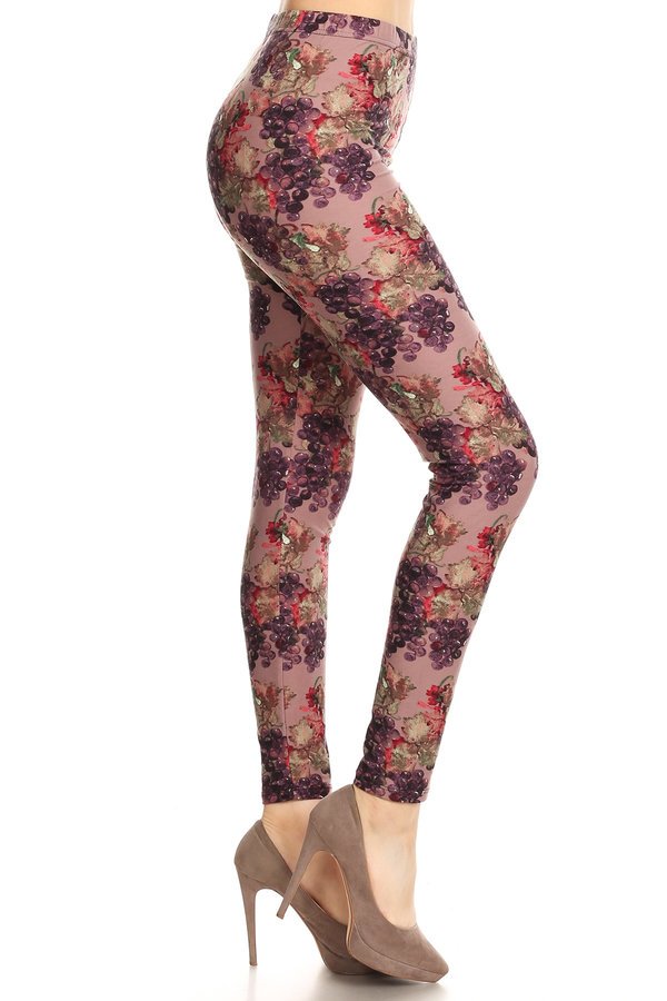 GRAPE BUNCHES PRINT Brushed Ankle ONE SIZE Leggings