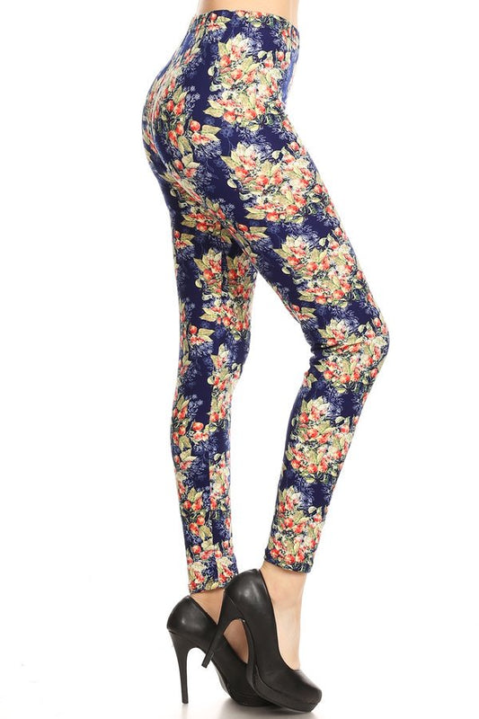 BERRY BUNCHES PRINT Brushed Ankle ONE SIZE Leggings