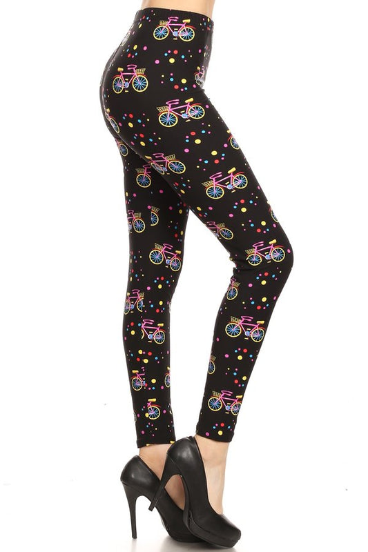 Bicycle/polka dot  Print Ankle ONE Size Leggings