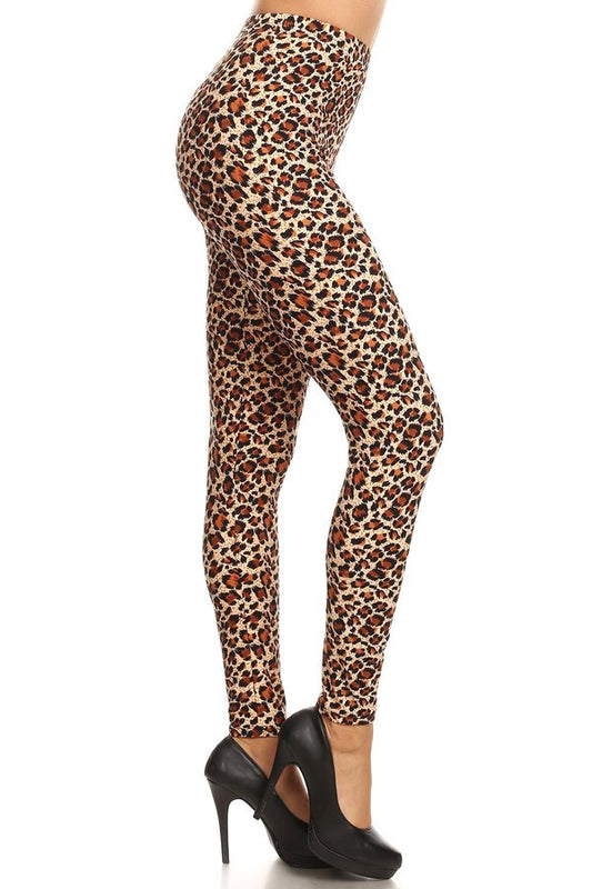 BROWN BLACK  LEOPARD PRINT Brushed Ankle ONE SIZE Leggings