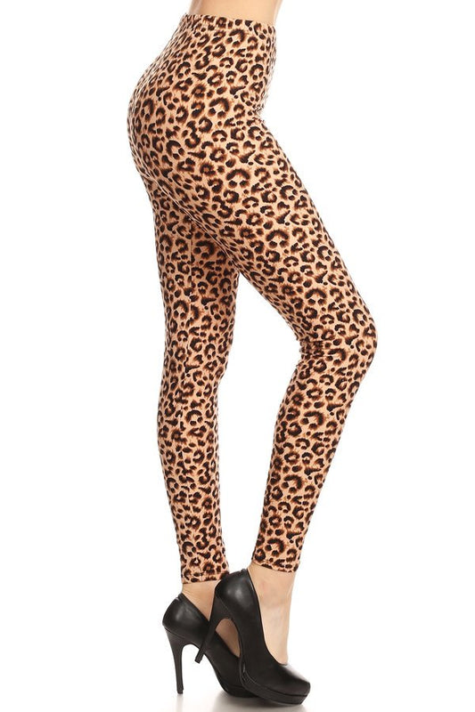 BROWN LEOPARD PRINT Brushed Ankle ONE SIZE Leggings