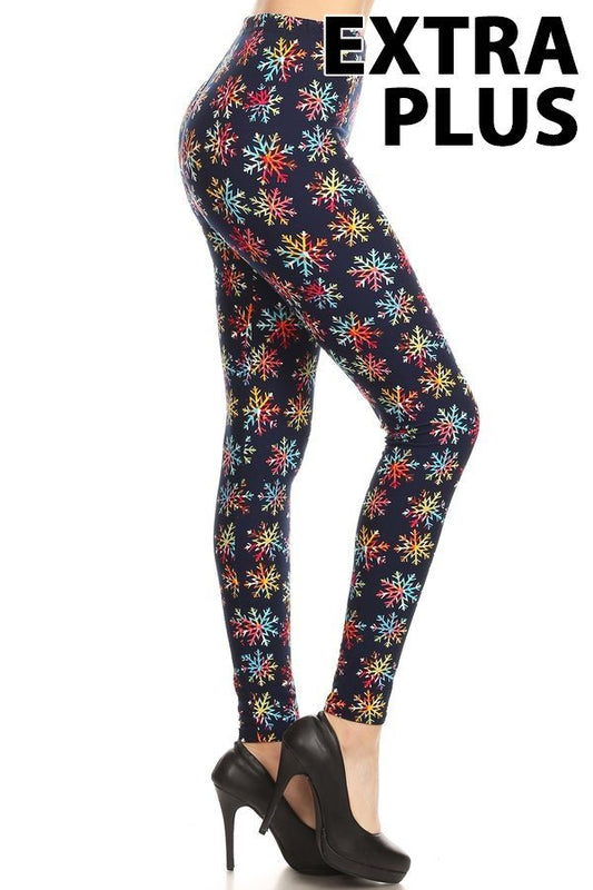 RAINBOW SNOWFLAKE Print Brushed Ankle PLUS SIZE Leggings 3X4X