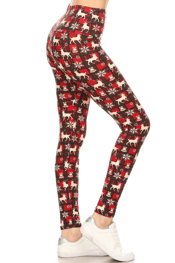 PLAID REINDEER Print Brushed BUTTER SOFT ONE SIZE Leggings