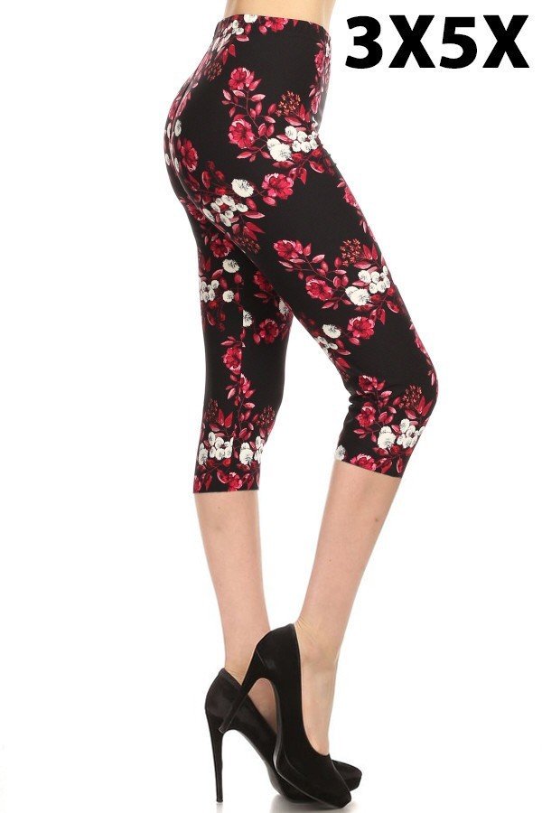 3X5X CAPRI PINK/WHITE FLORAL Print Ankle XPlus Size Leggings