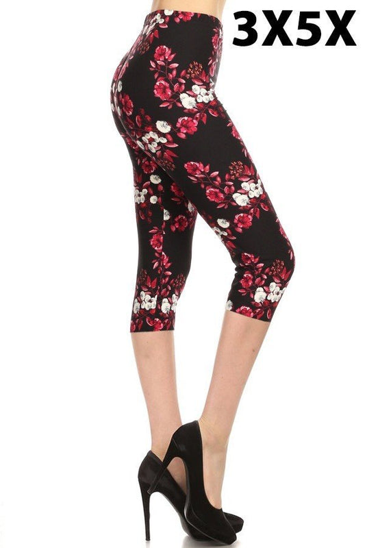 3X5X CAPRI PINK/WHITE FLORAL Print Ankle XPlus Size Leggings