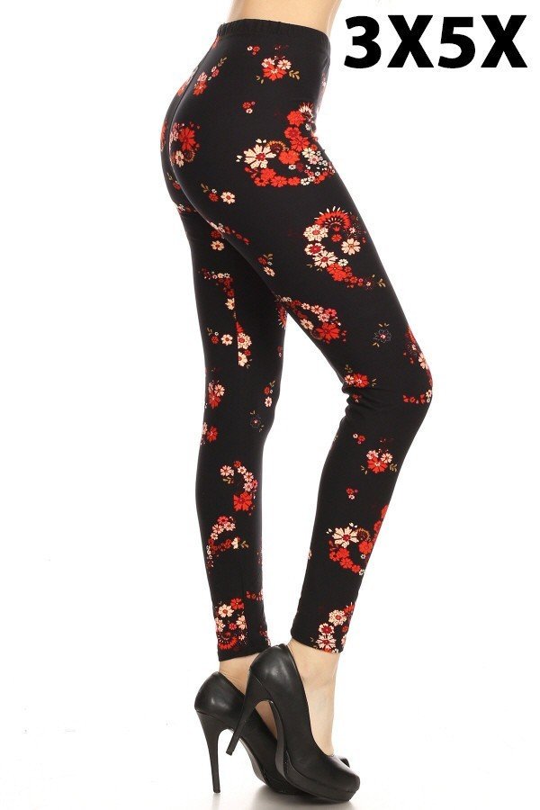 3X5X RED FLORAL XPLUS Size Printed Leggings