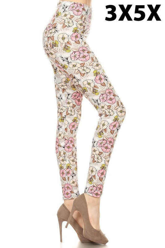 3X5X PINK ALL OVER FLORAL XPLUS Size Printed Leggings