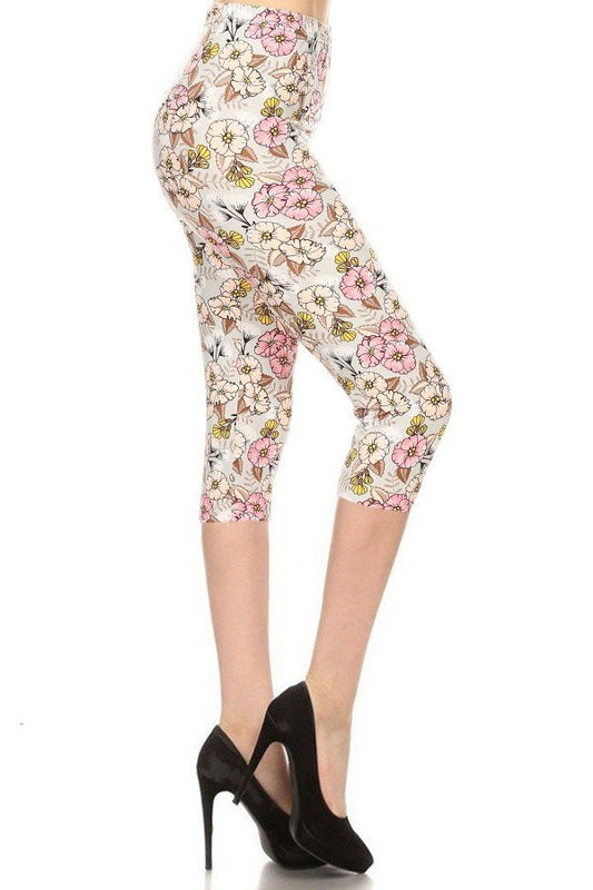 CAPRI PINK ALL OVER FLORAL ONE Size Printed Leggings