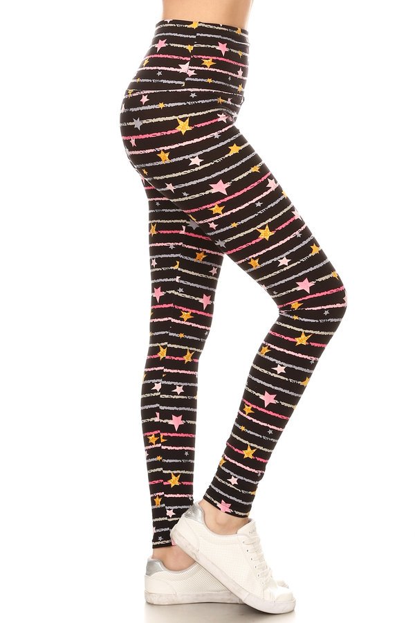 YOGA ONE SIZE STRIPE STAR Print Brushed Ankle Leggings