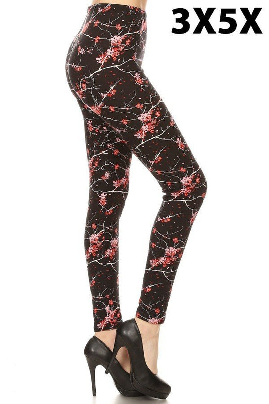 3X5X RED CHERRY BLOSSOM XPLUS Size Printed Leggings