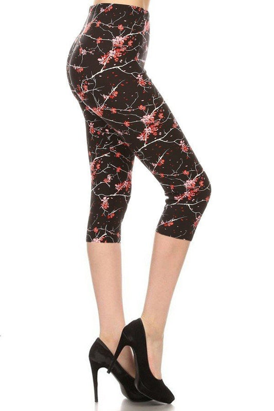 CAPRI RED CHERRY BLOSSOM ONE Size Printed Leggings