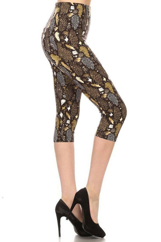 CAPRI GOLD ABSTRACT ONE Size Printed Leggings