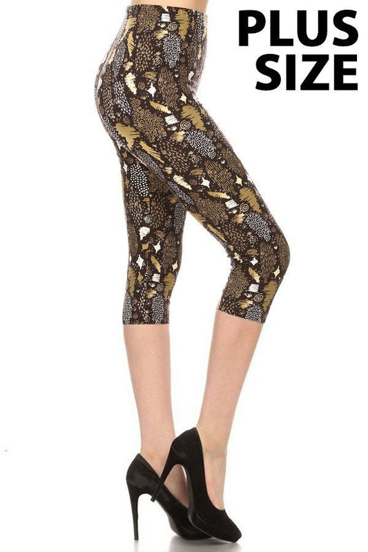 CAPRI GOLD ABSTRACT PLUS Size Printed Leggings