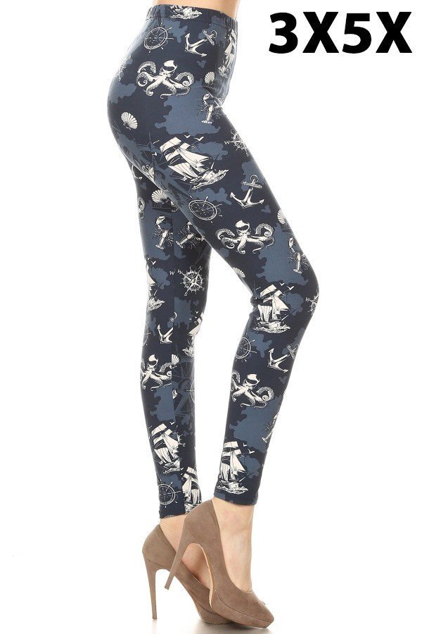 3X5X BOAT & OCTOPUS XPLUS Size Printed Leggings