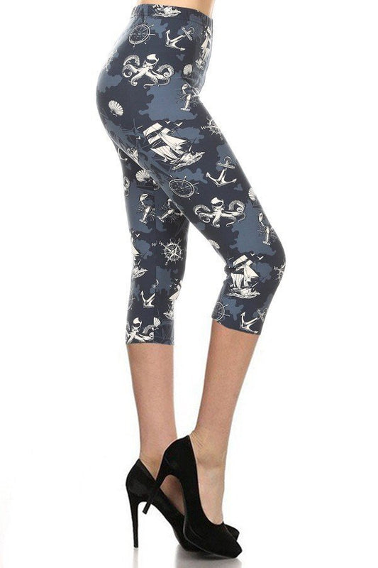 CAPRI BOAT & OCTOPUS ONE Size Printed Leggings