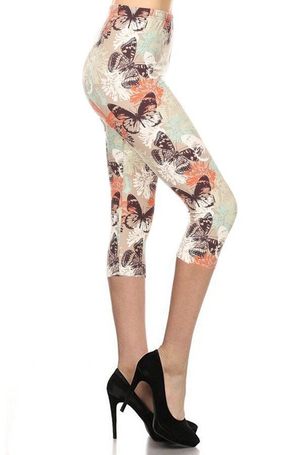CAPRI PASTEL BUTTERFLY FLORAL ONE Size Printed Leggings