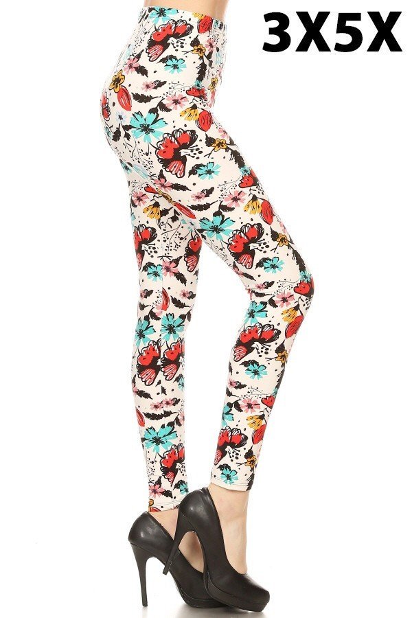 3X5X RED BUTTERFLY FLORAL XPLUS Size Printed Leggings