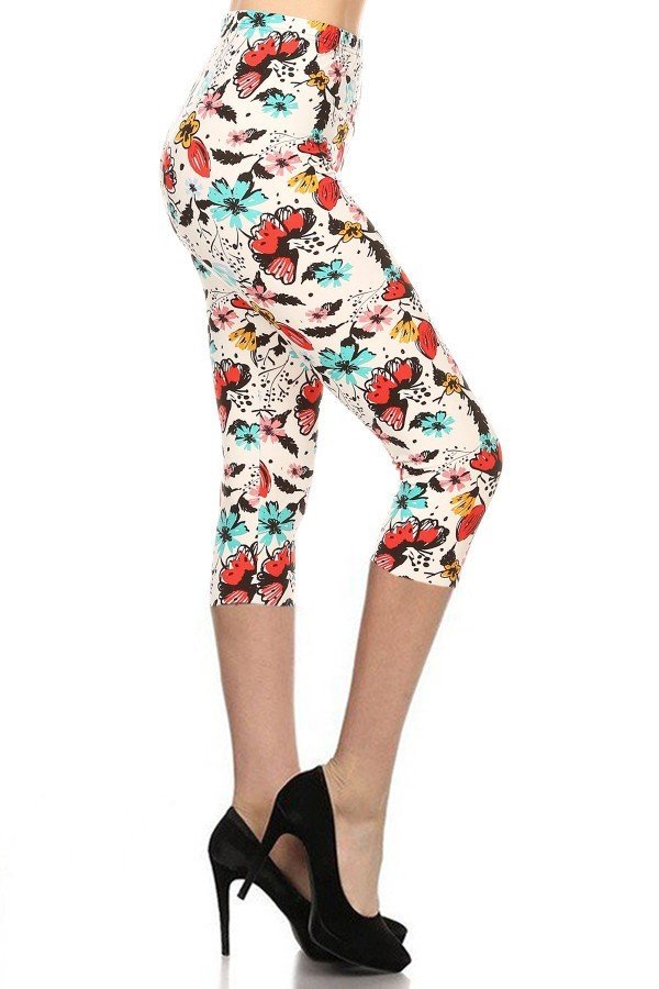 CAPRI RED BUTTERFLY FLORAL One Size Printed Leggings