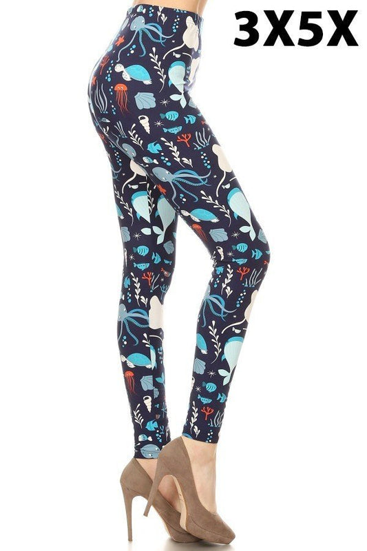 3X5X BLUE SEA LIFE XPLUS Size Printed Leggings