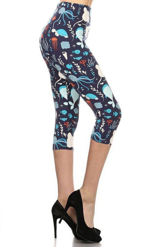 CAPRI BLUE SEA LIFE ONE Size Printed Leggings