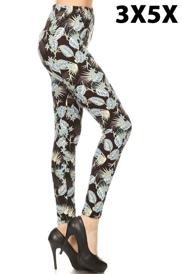 3X5X LIGHT GREEN LEAVES XPLUS Size Printed Leggings