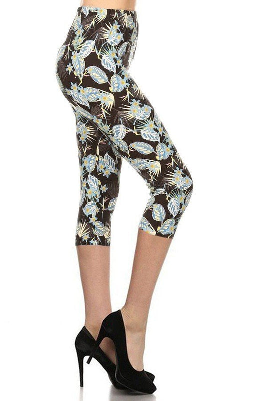 CAPRI LIGHT GREEN LEAVES ONE Size Printed Leggings