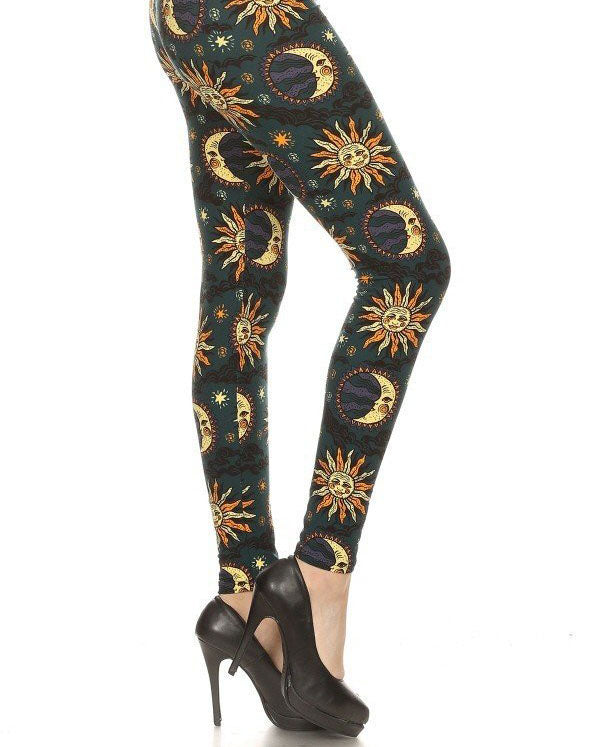 ONE SIZE SUN & MOON Print Brushed Ankle Leggings