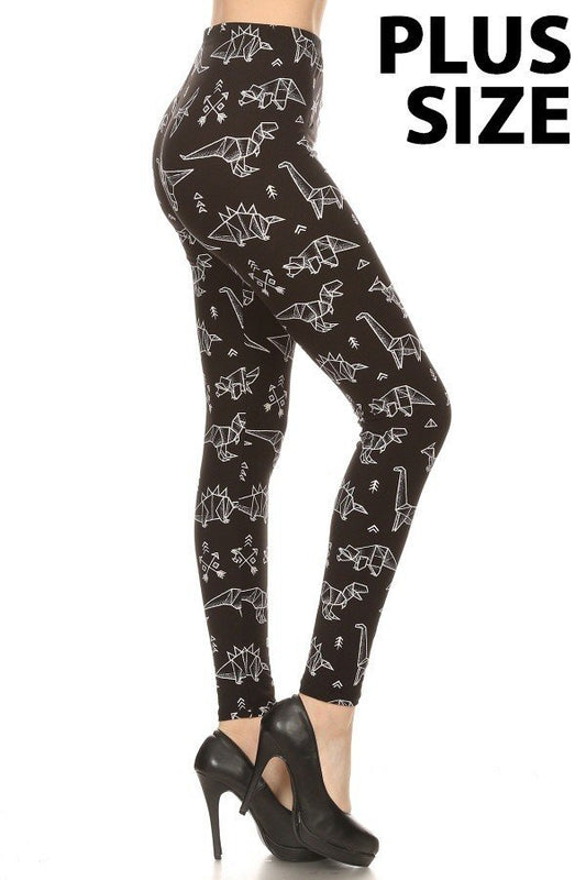 PLUS SIZE STRETCHED DINO Print Leggings