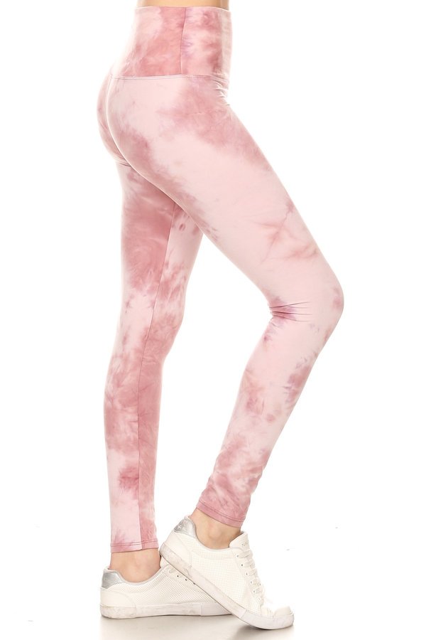 YOGA ONE SIZE PINK TIE DYE Print Brushed Ankle Leggings