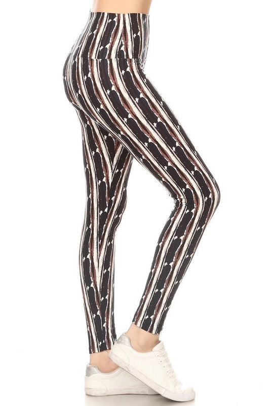 YOGA ONE SIZE STRIPE Print Brushed Ankle Leggings