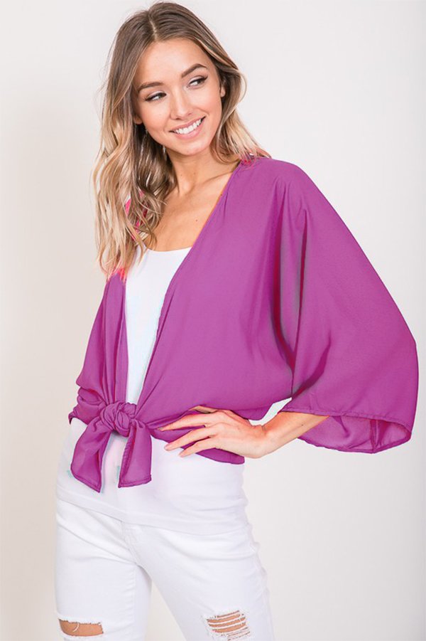 THREE QUARTER SLEEVE SOLID KIMONO CARDIGAN