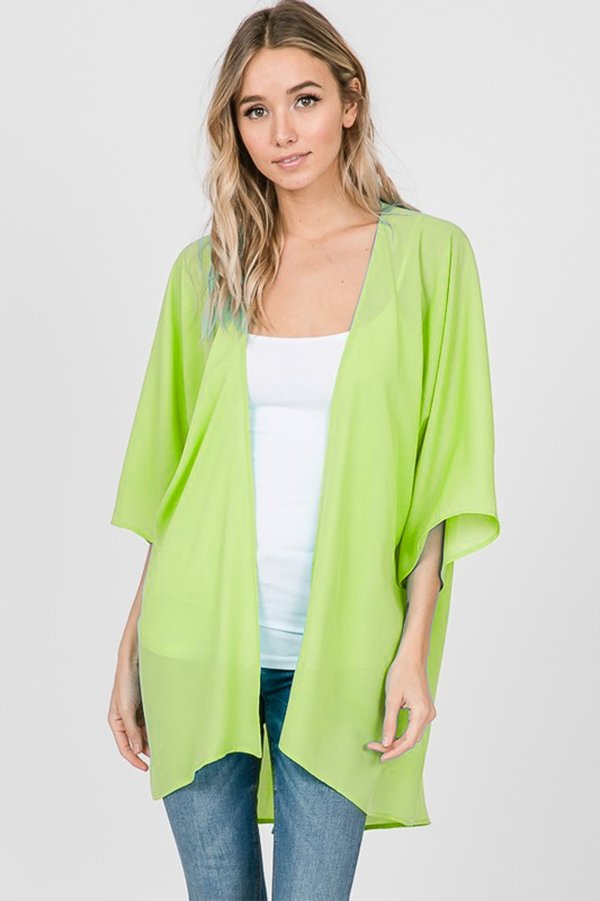 THREE QUARTER SLEEVE SOLID KIMONO CARDIGAN