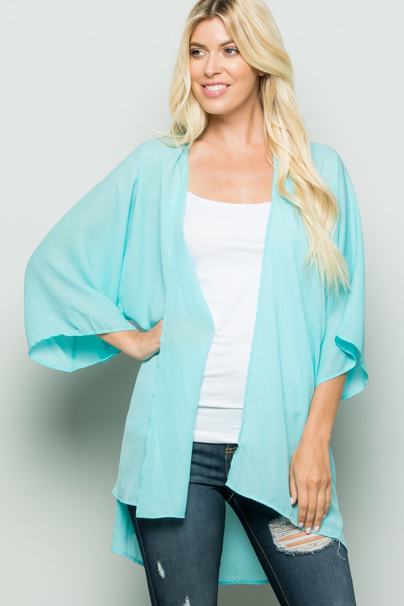 THREE QUARTER SLEEVE SOLID KIMONO CARDIGAN